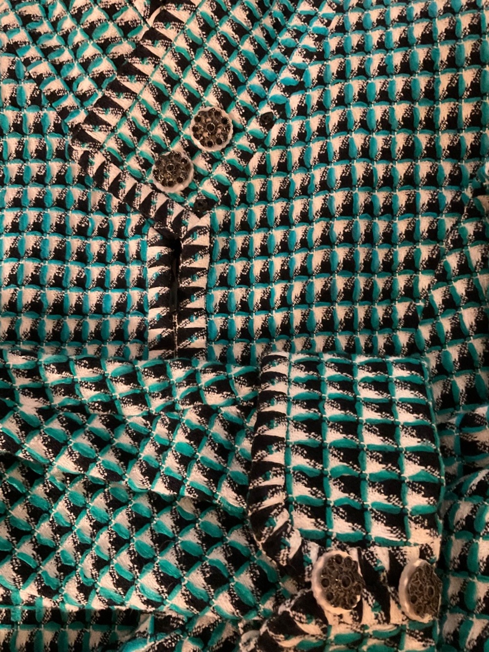 Chanel Tweed jacket in green/white/navy color 40 FR (New) - Picture 4 of 9